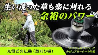 京セラの充電式刈払機（草刈り機）　生い茂った草もラクに刈れる、ハイパワータイプ