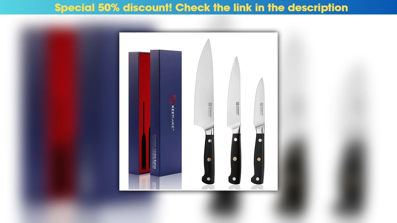 Get KEEMAKE Chef's Knives 3PCS Set Utility Slicing Paring Kitchen Knife 8" 6" 3.5" Stainless Steel•