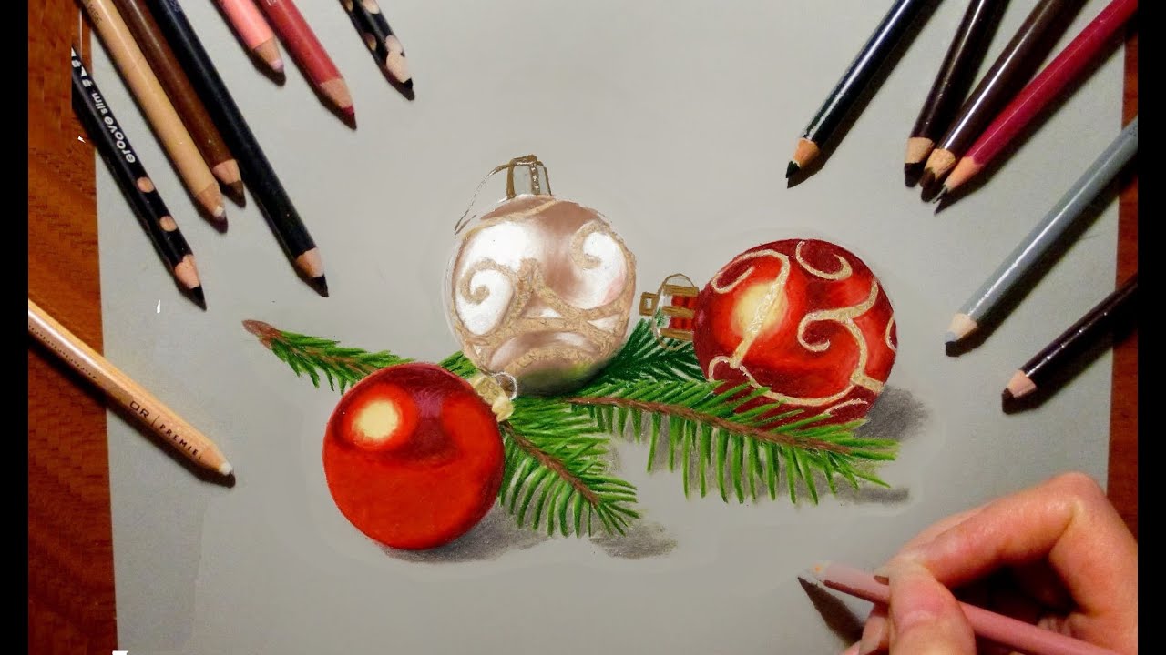 Colored Pencil Drawing Christmas Tree Decorations