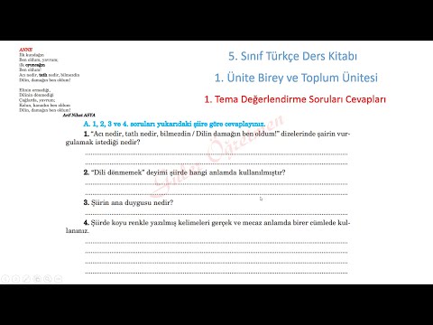 5. Sınıf Türkçe 1. Tema Değerlendirme Soruları Cevapları