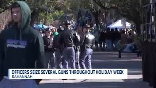 The Savannah Police Department seized 19 firearms during St. Patrick's Day celebrations.