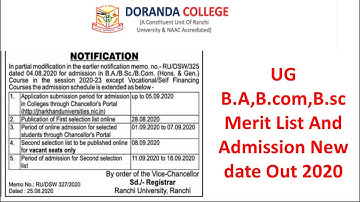 Doranda College ranchi UG B.A,B.com,B.sc Merit List And Admission date Out 2020