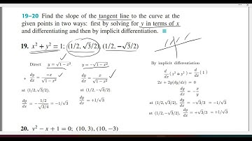 Calculus 1 Ex # 3.1 Q # 19-20 Topics in Differentiation: Implicit Differentiation