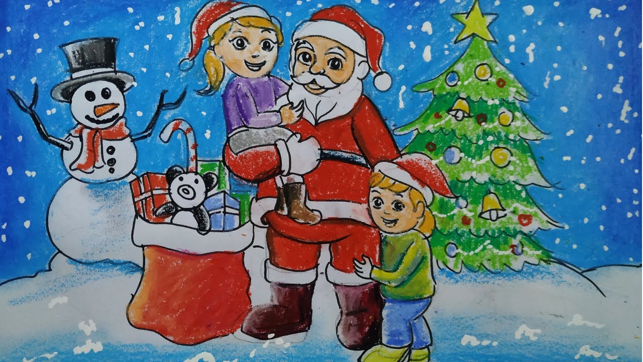 how to draw santa claus with christmas tree step by step,kids ...