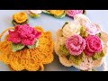 #كروشيه سلة ورد(توزيعات مناسبات وهدايا) How to crochet 3d flowers basket