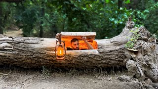 Building the Most Secret Dugout Inside a Hollow Tree I Hidden Shelter, Bushcraft Survival