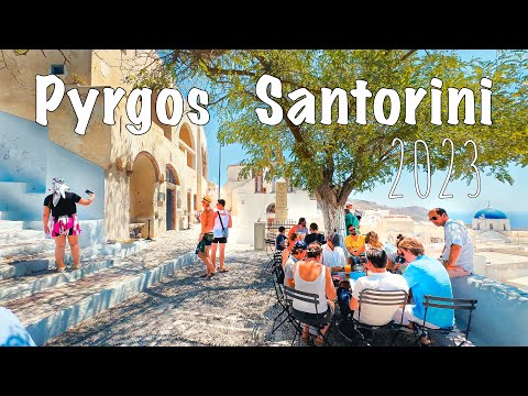 Pyrgos Santorini, very beautiful village! walking tour 4k, Greece 2023