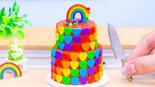 Tasty Miniature 2-Tier Rainbow Chocolate Heart Cake Tiny Rainbow Cake Decorating