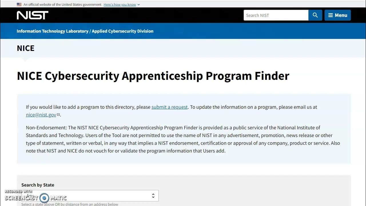 NIST NICE Cybersecurity Apprenticeship Program Finder - YouTube