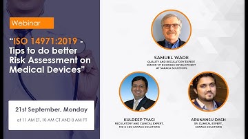Webinar on “ISO 14971:2019- Tips to Do Better Risk Assessment on Medical Devices”