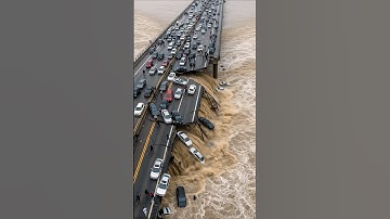 Bridge Collapses in Catastrophic Flood – Vehicles Dragged Into River #viral #shorts