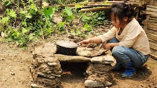 poor girl  , built a wood stove, From materials, soil and natural stone