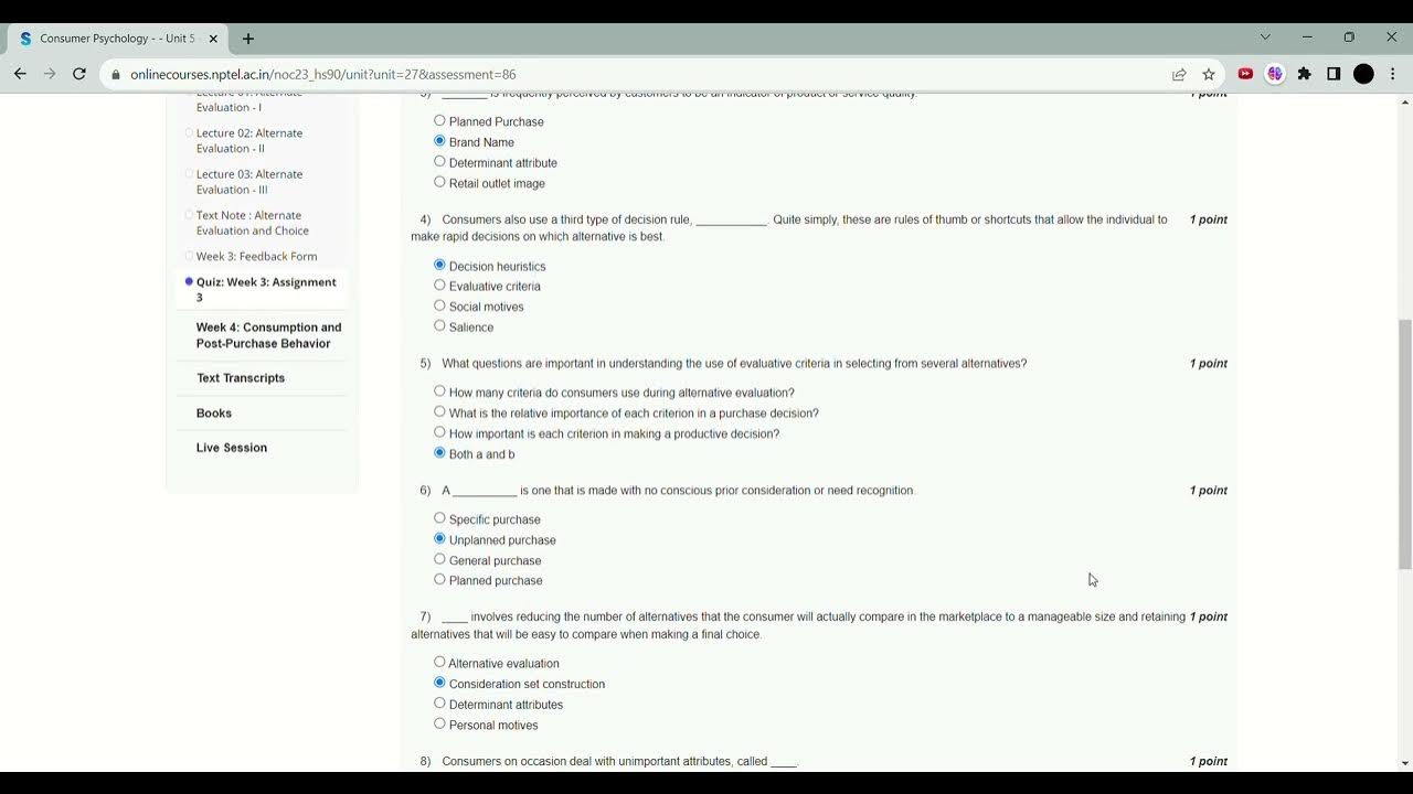 consumer psychology nptel assignment 3 answers 2023