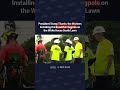 POTUS thanks the workers installing the beautiful flagpole on the South Lawn of the White House.
