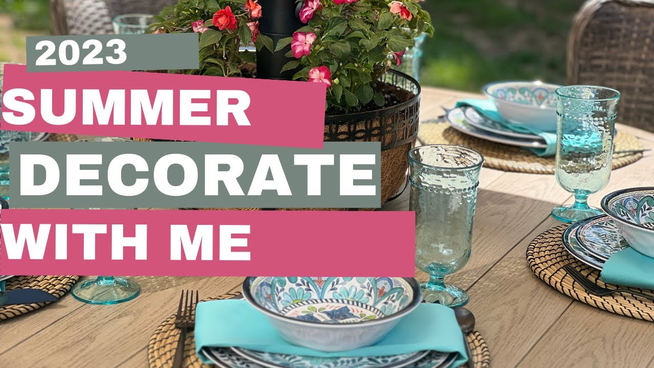 OUTDOORS SUMMER DECORATE WITH ME 2023 | DIY OUTDOOR UMBRELLA TABLE CENTERPIECE IDEAS
