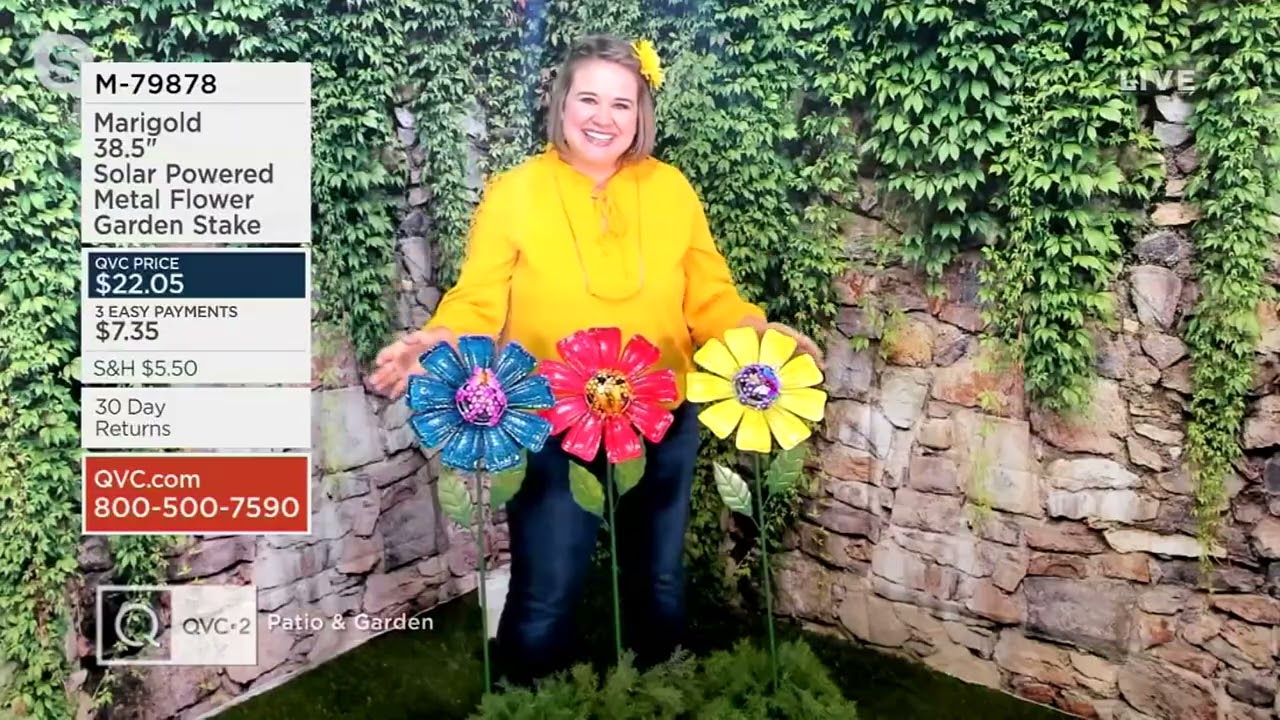 Marigold 38.5" Solar Powered Metal Flower Garden Stake on QVC