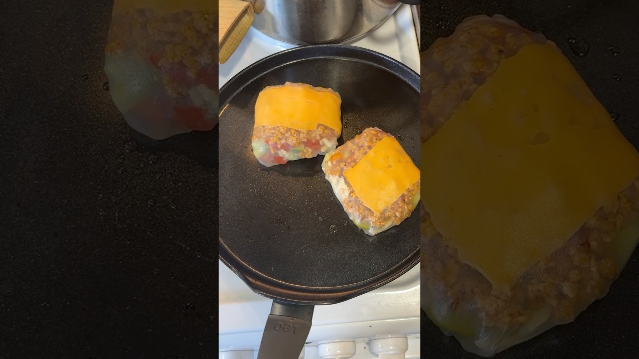 Stuff meat, veggies and cheese in rice paper, perfect lunch in few minutes