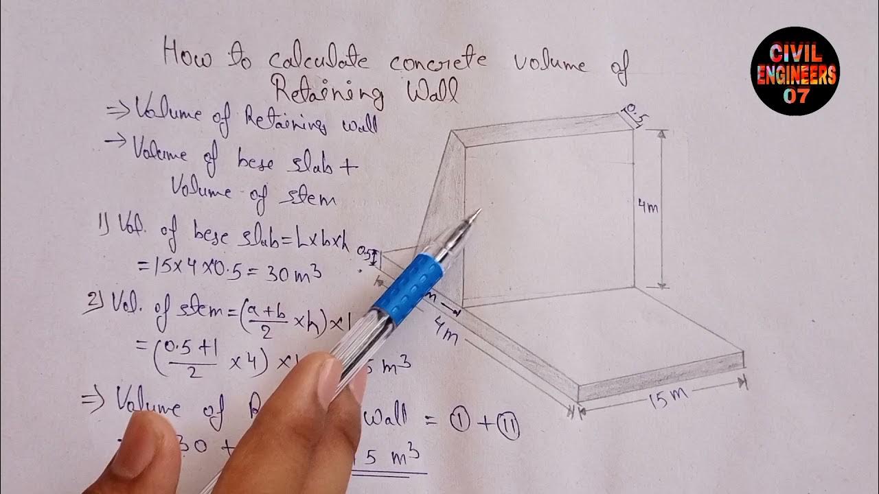 How to calculate the concrete volume of Retaining wall Volume of
