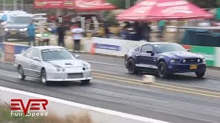 Honda Integra Turbo vs Ford Mustang GT 5.0 y un GT-R | 10 seg, Drag Race, Copa Verano 2018