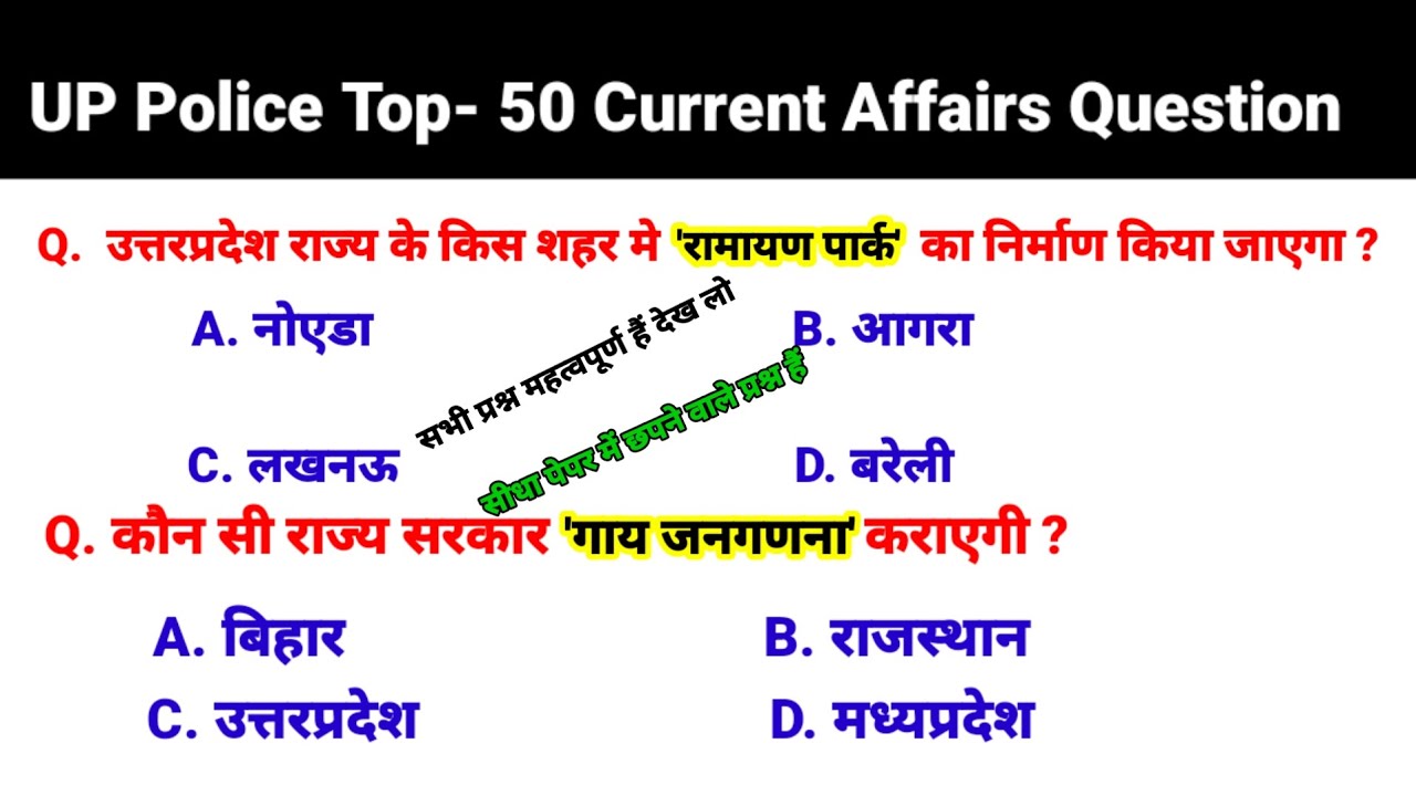 Uttar Pradesh Most Important Current Affairs 2024 | up police exam ...