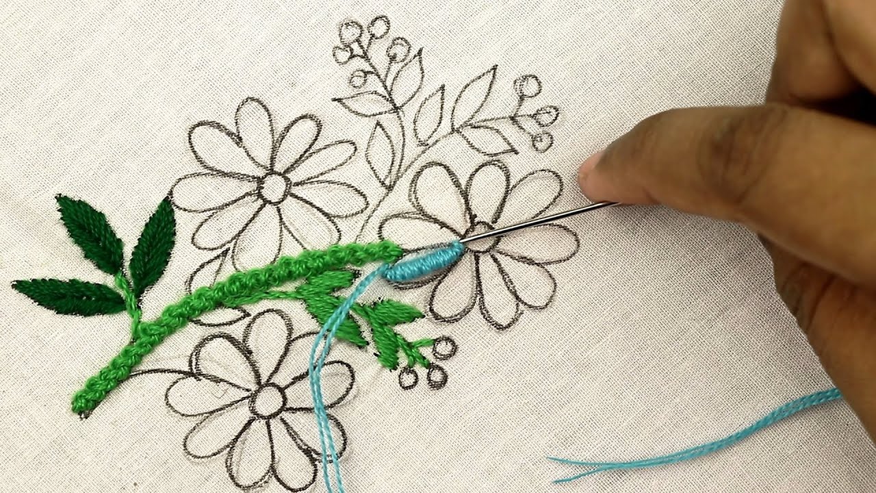 hand embroidery designs of a beautiful flower pattern with