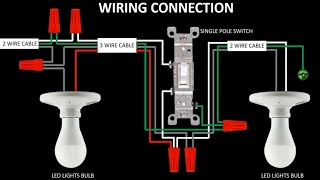 single pole switch and two light fixtures | electrical layout | wiring connection animation