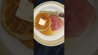 "Eggo's" Buttered Waffles with A Ham Steak.