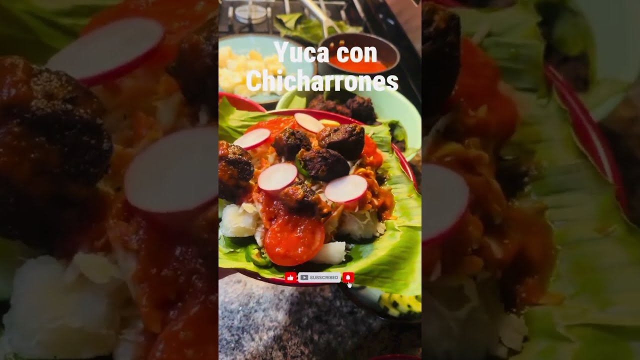 Yuca con chicharrones receta fácil 😍🔥#comidacasera #saborlatino 