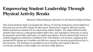 Empowering Students to Practice Leadership Skills Through Physical Activity Breaks in the Classroom