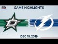 NHL Highlights | Stars vs Lightning - Dec. 19, 2019