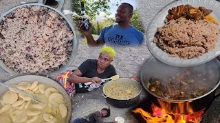 Too much food | 8 guests vs 100 coconut dumpling | big pot rice & peas | chicken | pork | fish