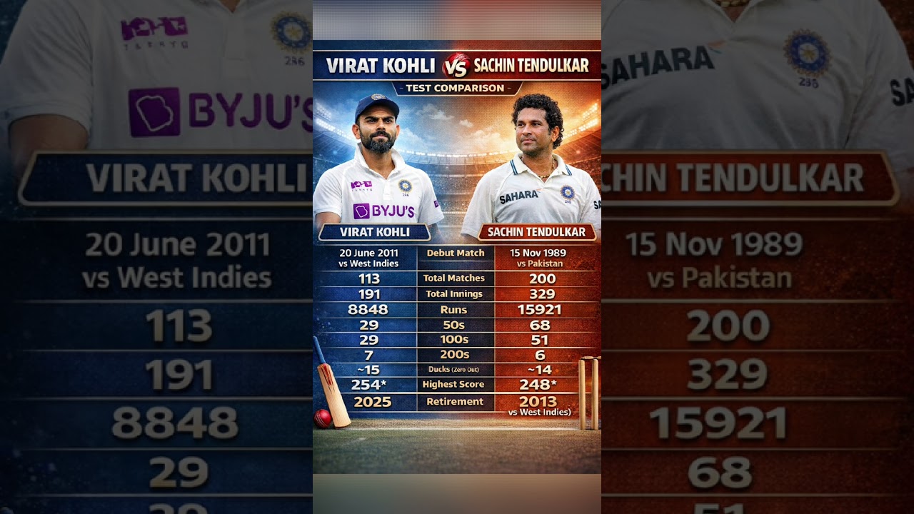 Schin tendulkar vs Virat Kohli Test comparison 