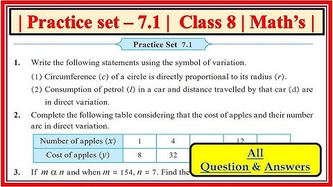 Practice set 7.1 class 8 Maths | Chapter 7 Variation | Maharashtra state Board