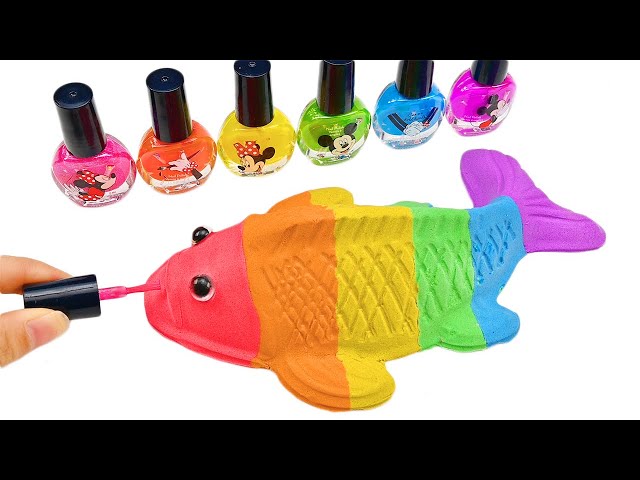 Satisfying Video | How To Make Rainbow Fish With Kinetic Sand u0026 Nail Polish Cutting ASMR | Zon Zon class=