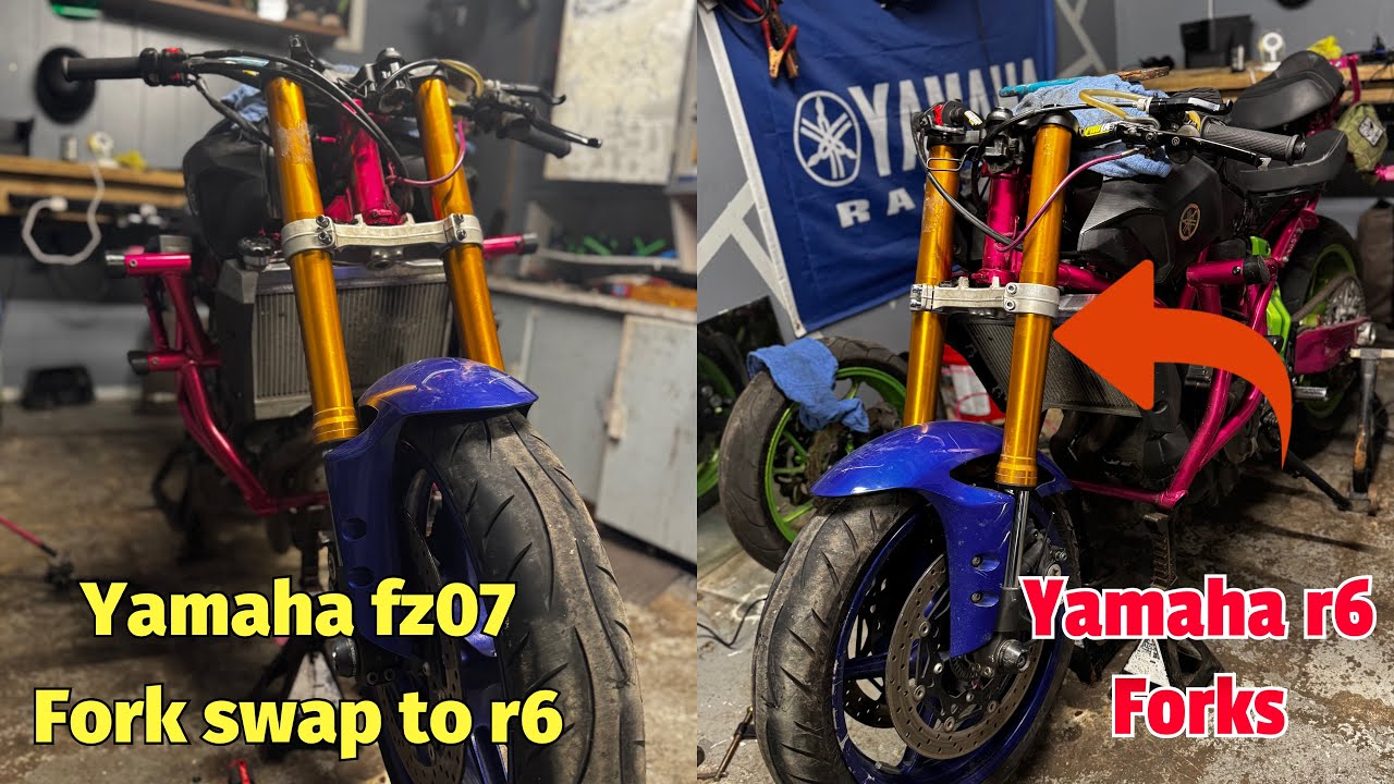 Yamaha fz07 fork swap to r6 part 2 #fz07 #yamahafz07 - YouTube