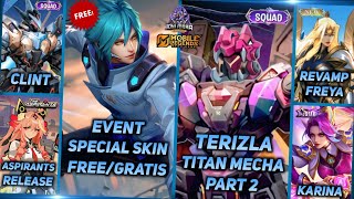 : TERIZLA & CLINT NEW SKIN SQUAD, EVENT FREE SPECIAL SKIN, THE ASPIRANTS 2, FREYA - MLBB UPCOMING SKIN