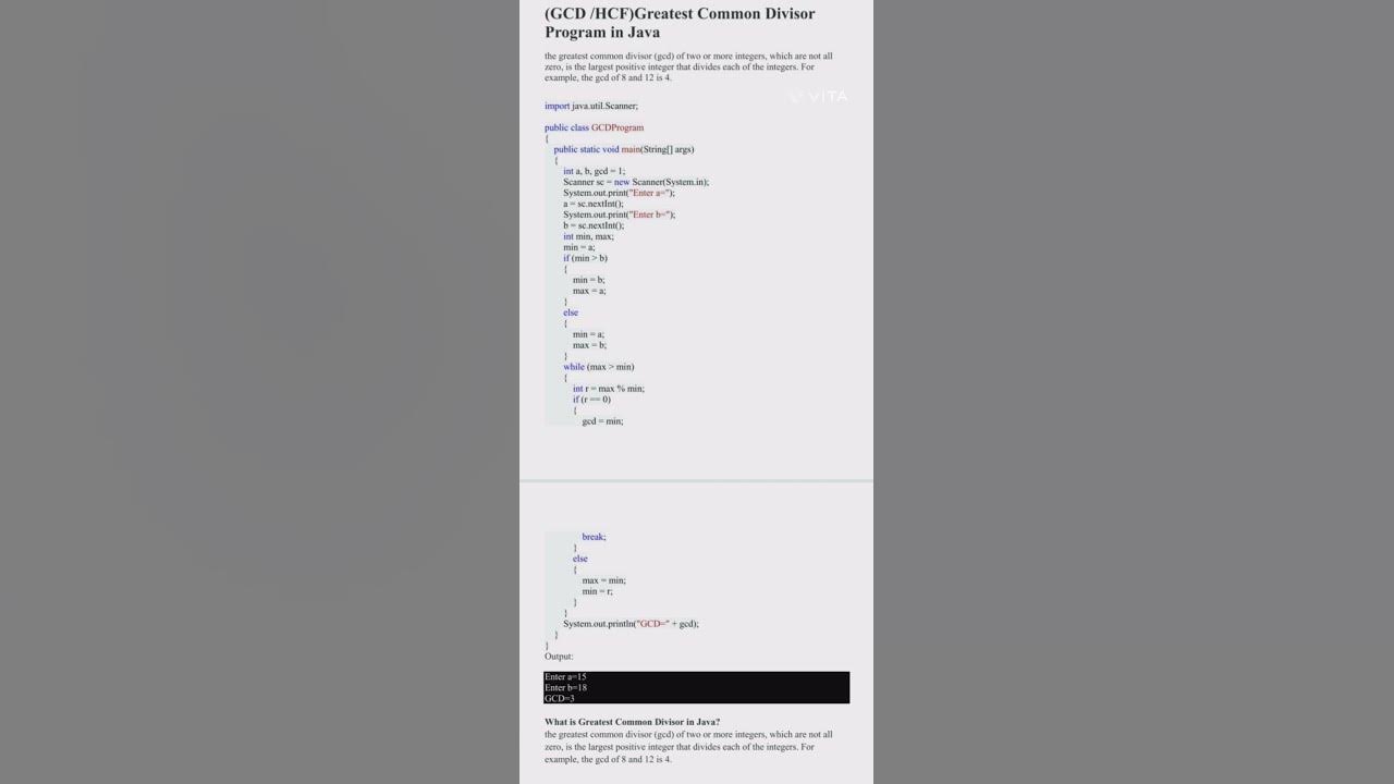Greatest common divisor program in Java (GCD/HCF) #java #coding - YouTube