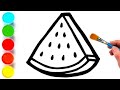 How to draw a watermelon  step by step drawing for beginners and kids painting and coloringeasy
