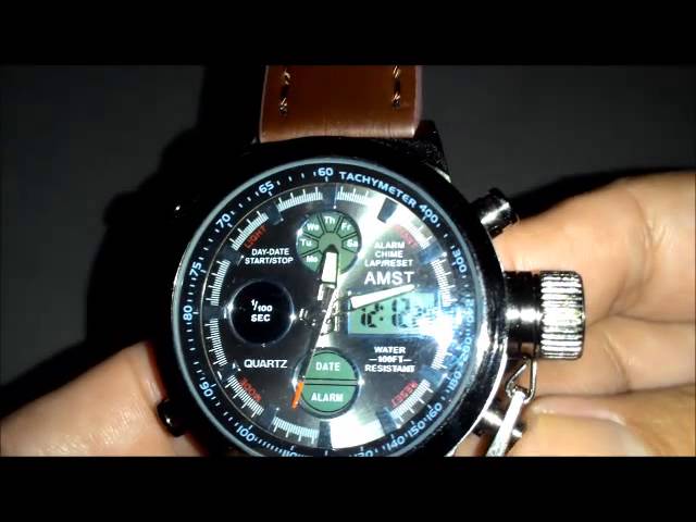 مغني ماء مراجعة  AMST 3003 Dual Display Military Quartz Digital Watch from Gearbest.com -  YouTube