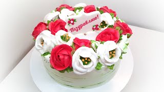 Торт с Эустомами и Розами крем БЗК Cake in Eustoms and Roses protein custard 