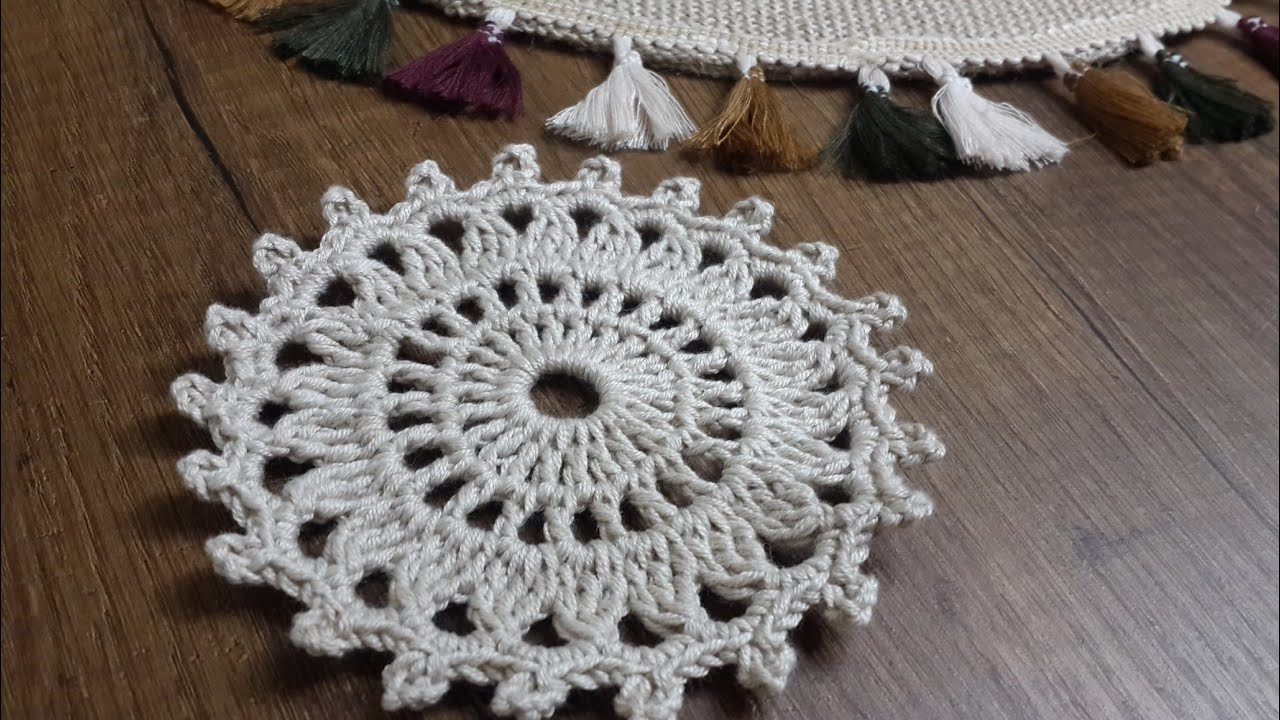 Tığ işi Örgü Jüt Runner Üzerine Motif Modeli Yapımı & Crochet