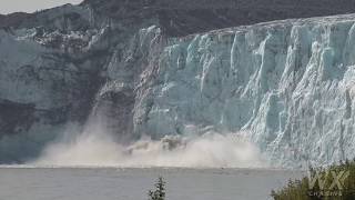 Glacier Calving montage from Childs Glacier in Alaska, August 2019 Ground and drone shots 4k