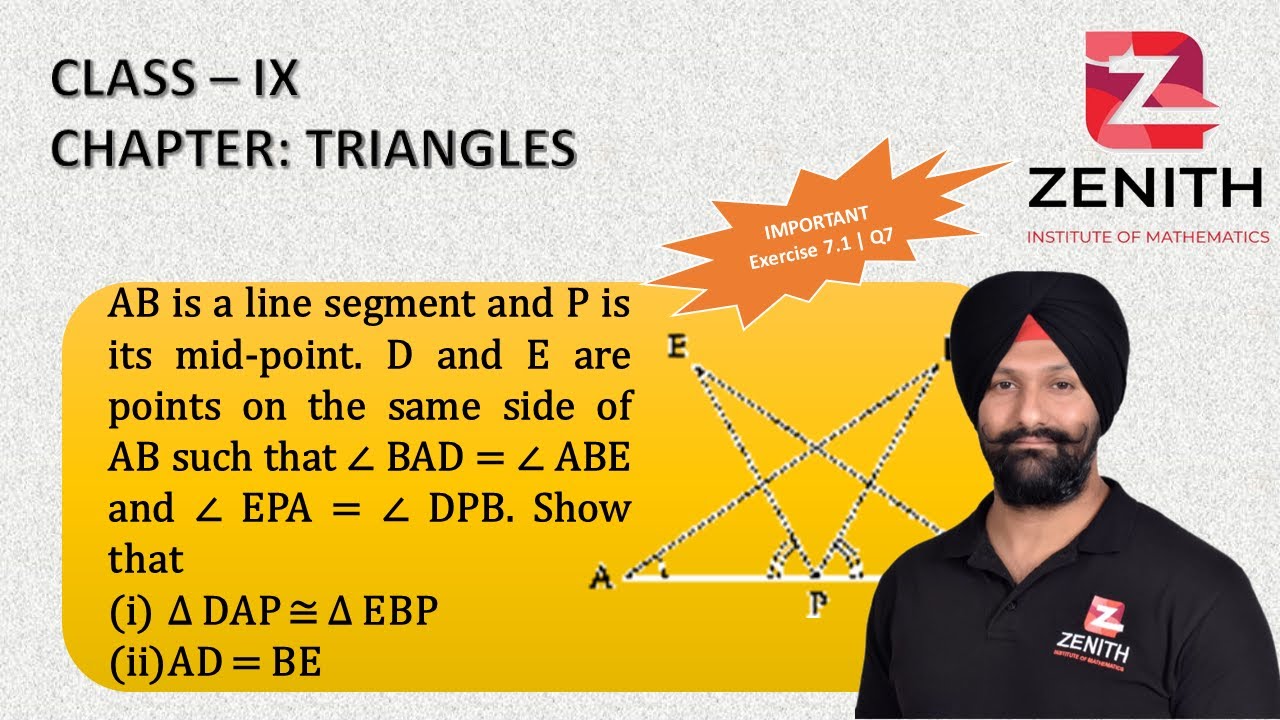 AB is a line segment and P is its mid-point. D and E are points on the ...