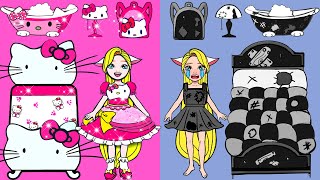 Paper Dolls Dress Up - Costume Hello Kitty Party Handmade Dresses Quiet Book - Barbie Story & Crafts