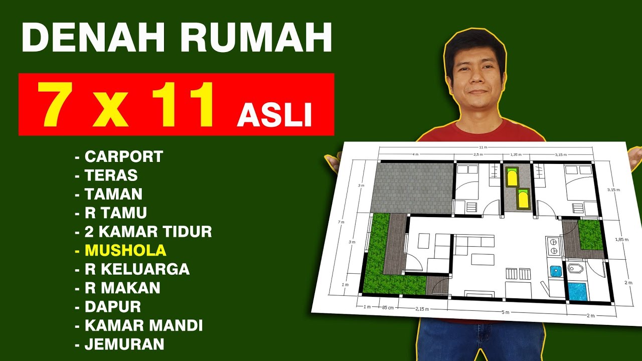 Denah Rumah 7x11 Asli tidak Bohong ukuran tanah nya - YouTube - Denah Rumah Ukuran 7x11 Dengan 3 Kamar Tidur