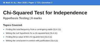 Information Chi-Squared Test for Independence | IB Math AI SL | Nov 2025 TZ3 Q3 News