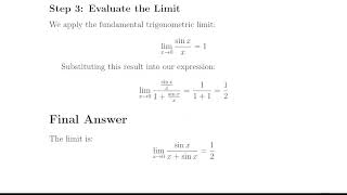 Evaluating the Limit Without L'Hôpital's Rule: lim x→0 sin(x)/(x + sinx)