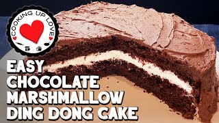 Ding dong cake recipe using mix | easy chocolate with marshmallow
filling |cooking up love
