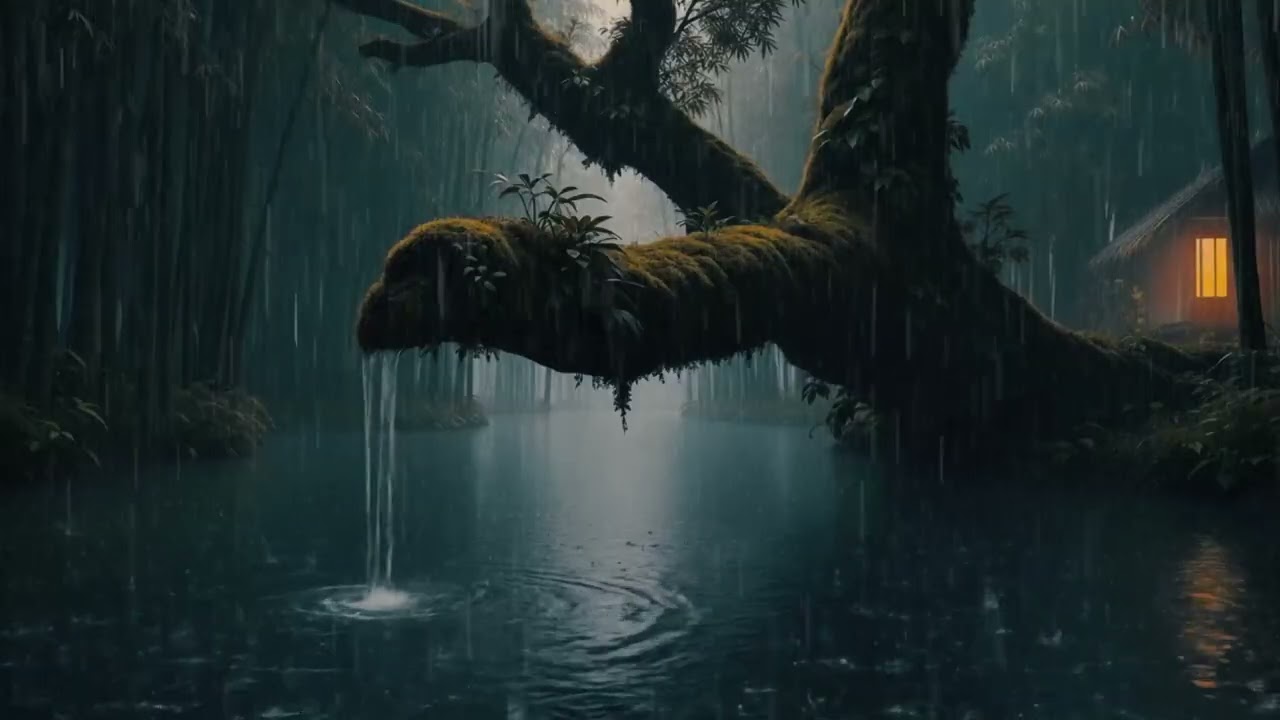 Peaceful Rain in a Bamboo Forest Cabin (NO ADS) 🌧️ River Sounds Relaxation 