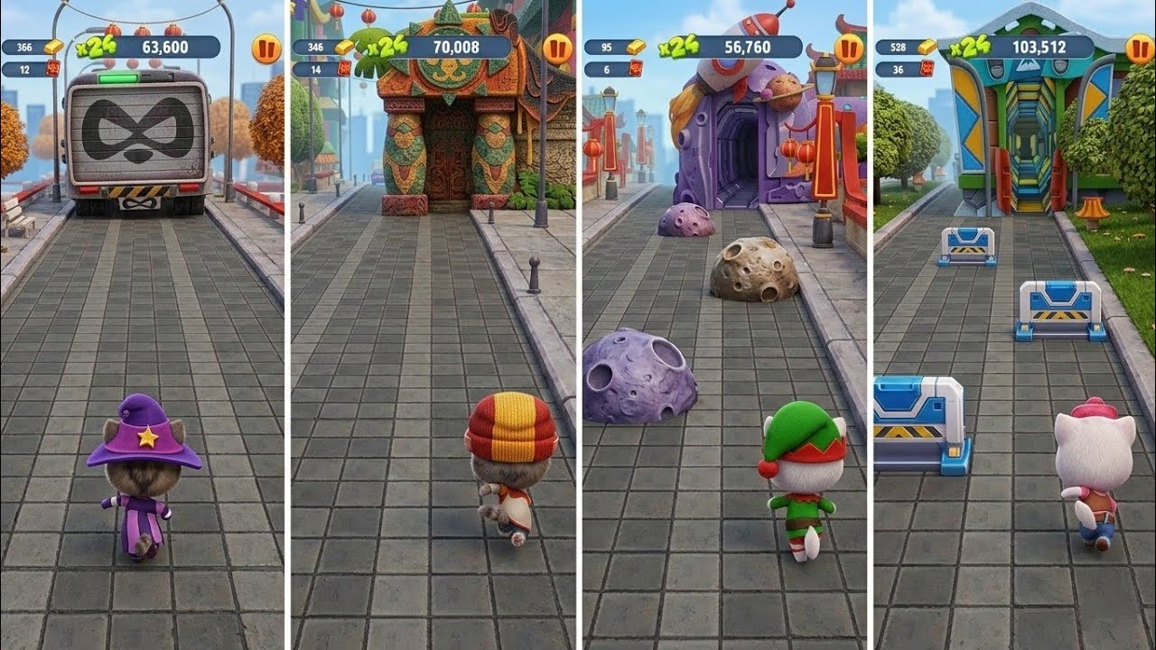 Talking Tom Gold Run: Witch Angela,Skater Angela,Elf Angela,Cowboy Angela (Android/iOS) Gameplay 